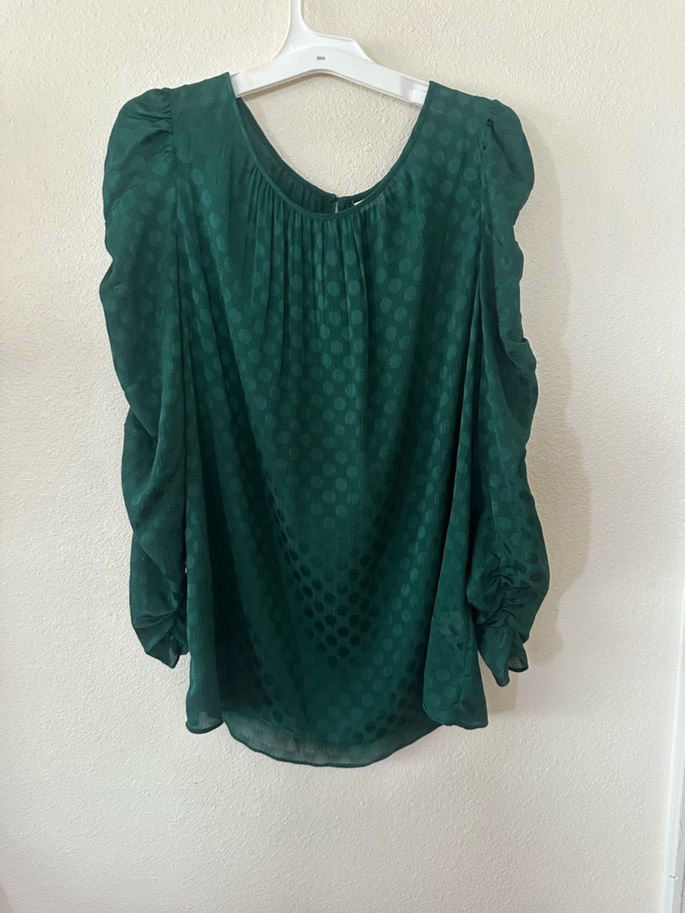 Max Studio Deep Green Dot-Textured Long Sleeve Blouse